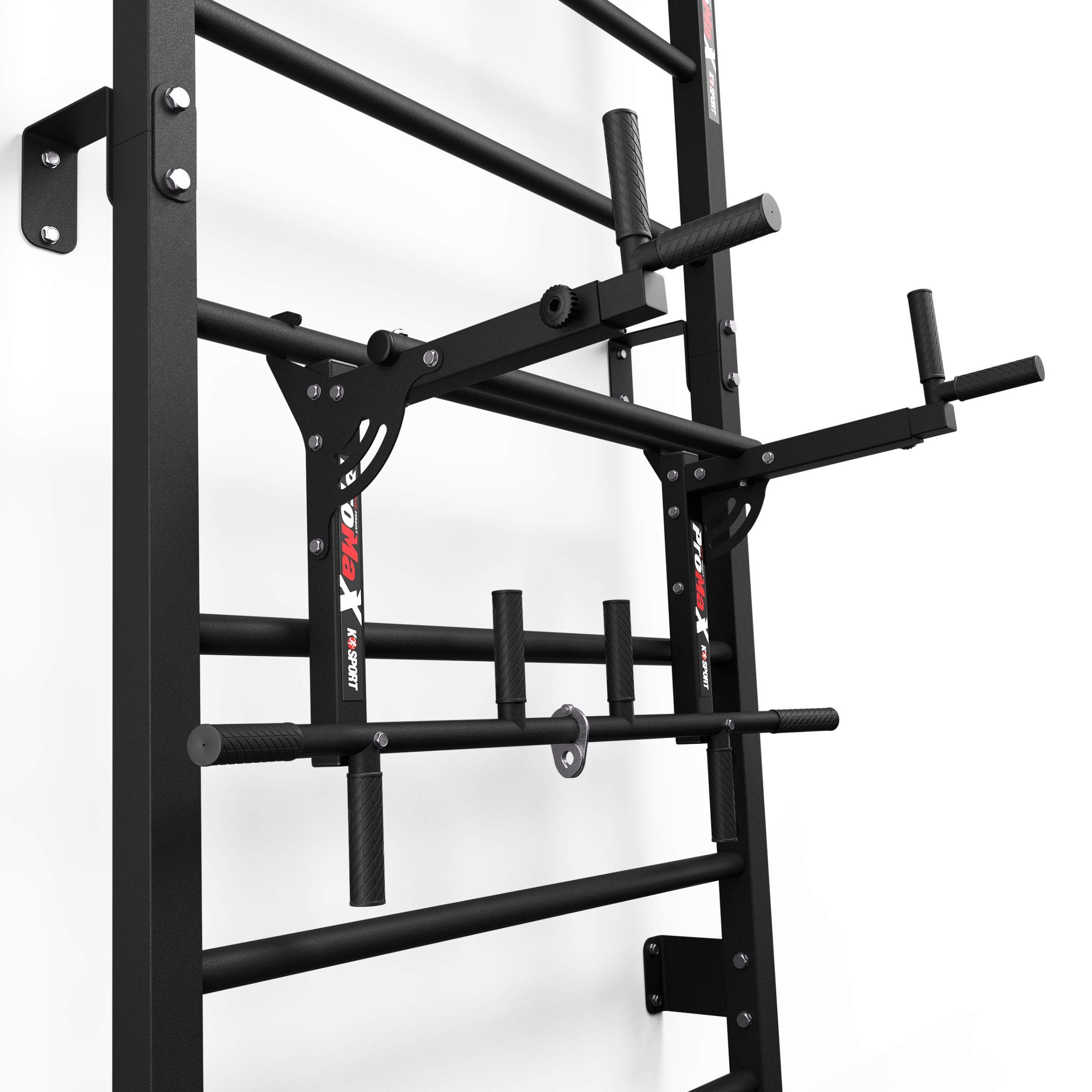 Dip station attached to the wall bars in detail