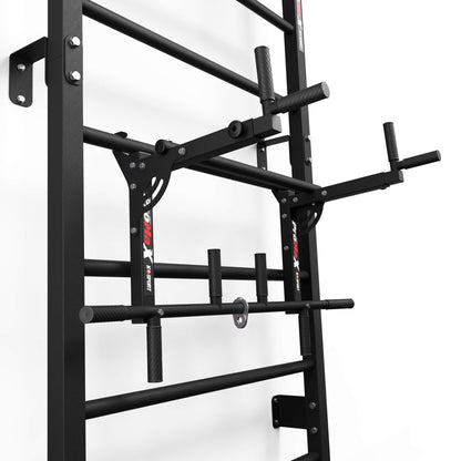 Dip station attached to the wall bars in detail