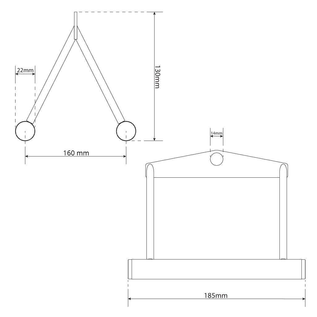 Technical dimensions of K-Sport V Handle Row Handle cable attachment