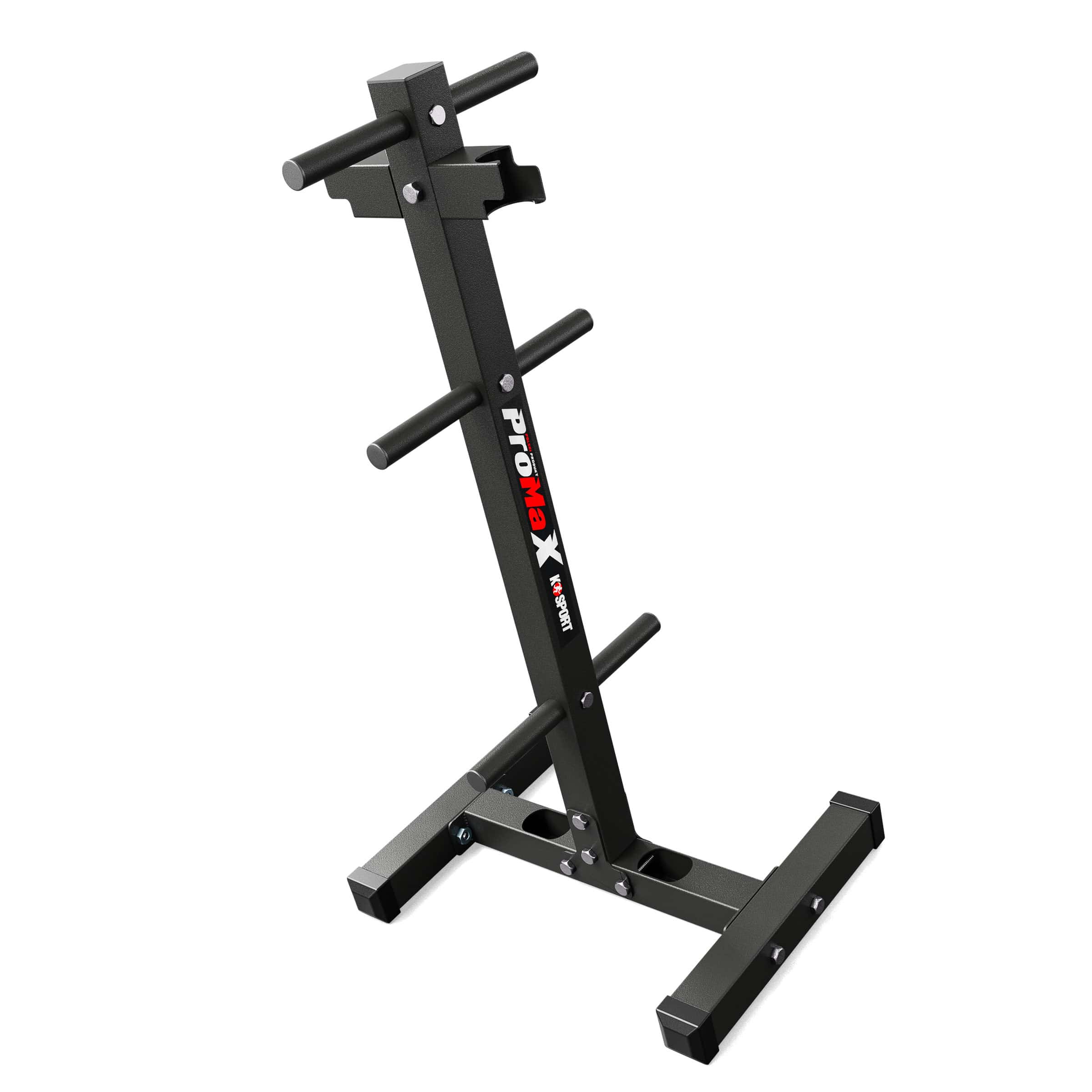 K-Sport vertical weight plate and barbell storage rack with six plate holders