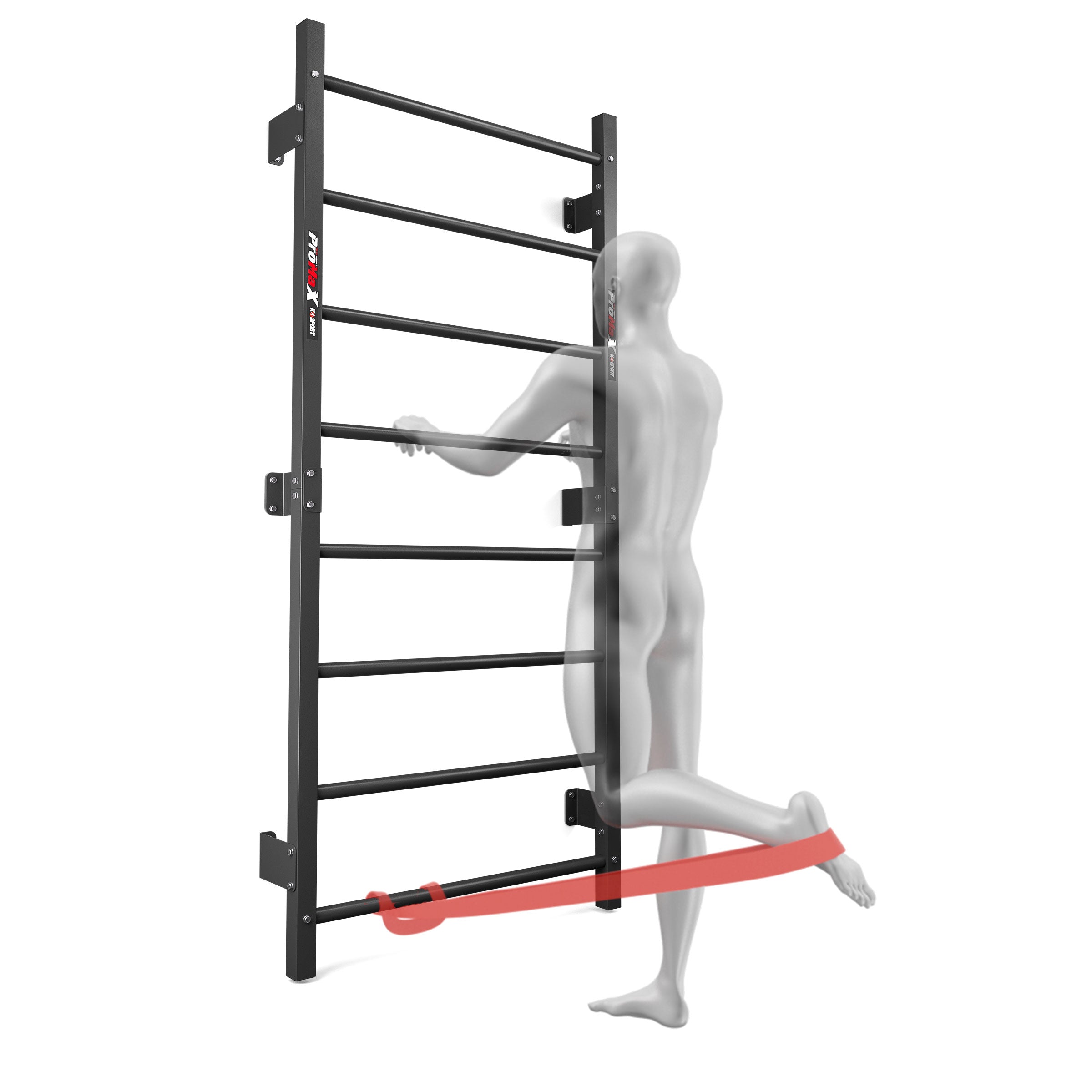Wall bars used for lower body mobility and stretching exercise