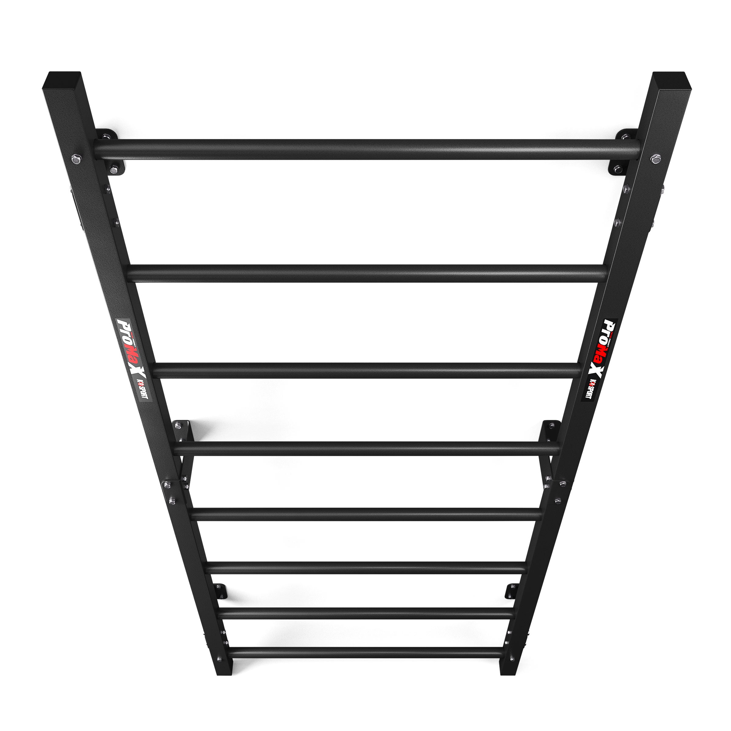 Front view of wall bars with 8 black steel rungs