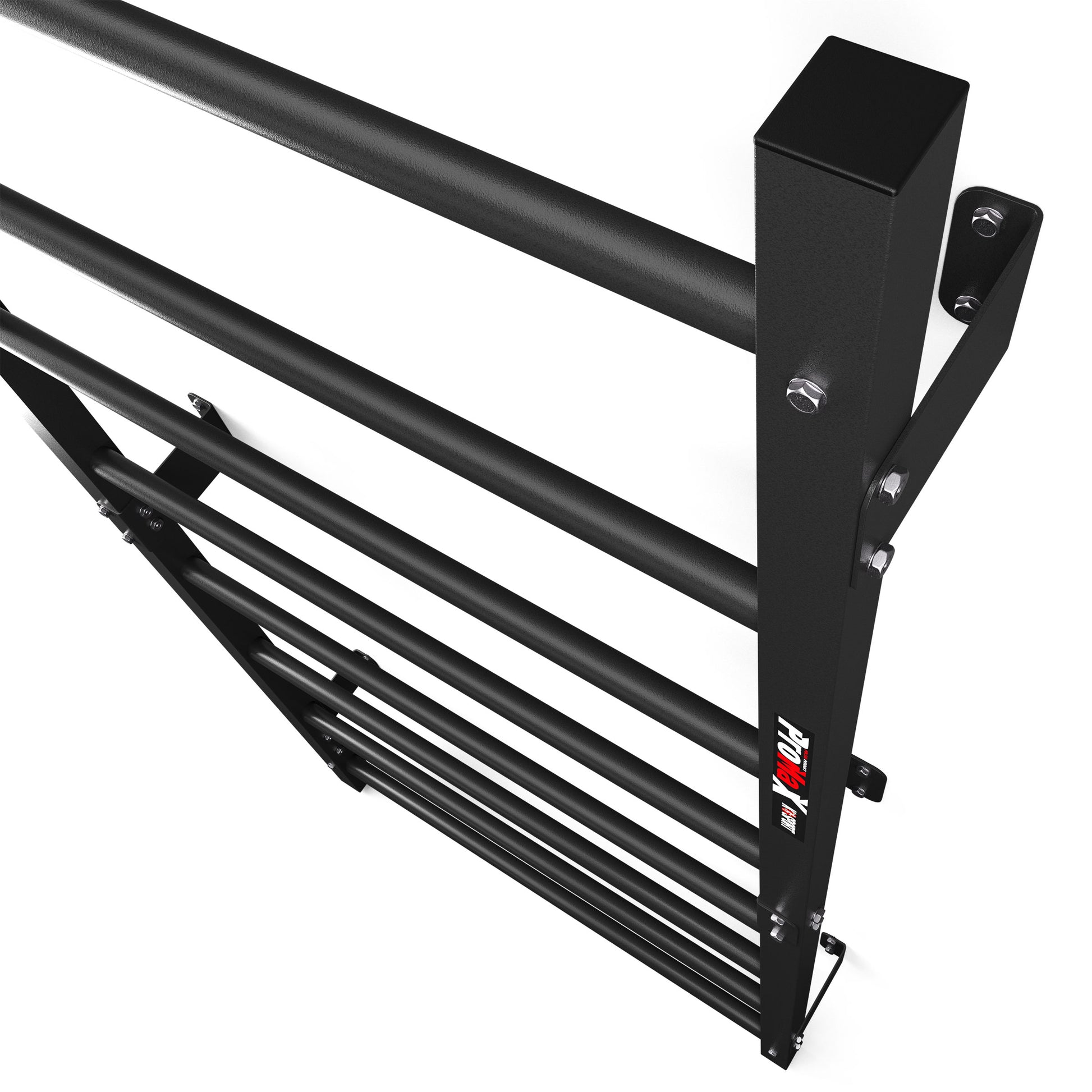 Detailed side view of powder-coated steel wall bars with durable construction for fitness training