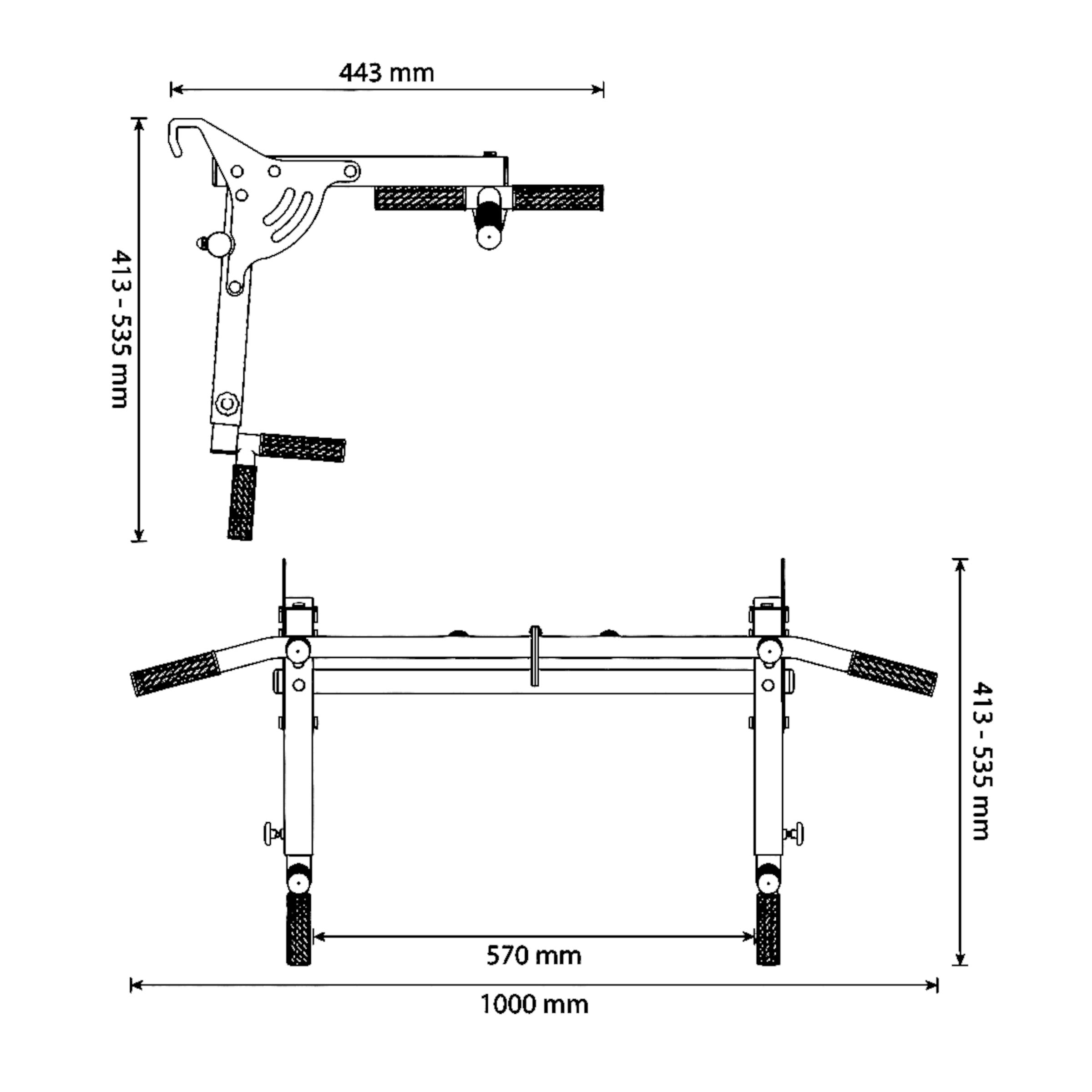 Technical dimensions of pull up bar and dip station for metal Swedish ladder
