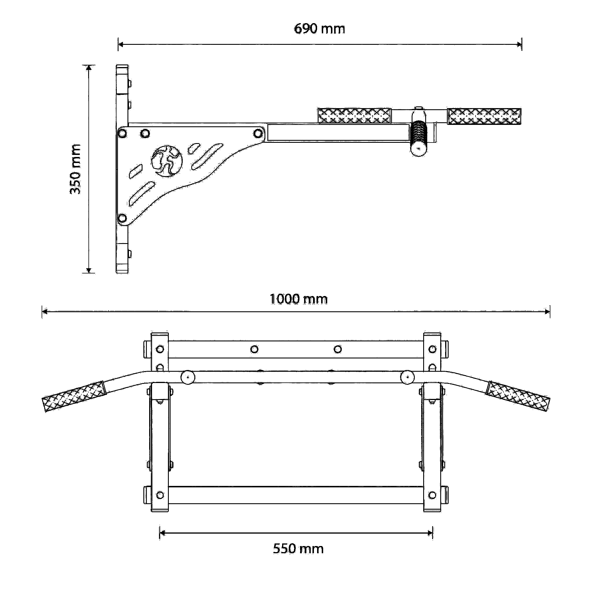 Technical dimensions of Wall Mounted Pull Up Bar with punch bag holder