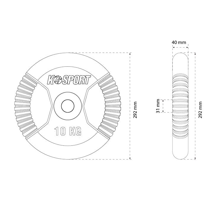 Dimensions of K-Sport 10 kg cast iron weight plate