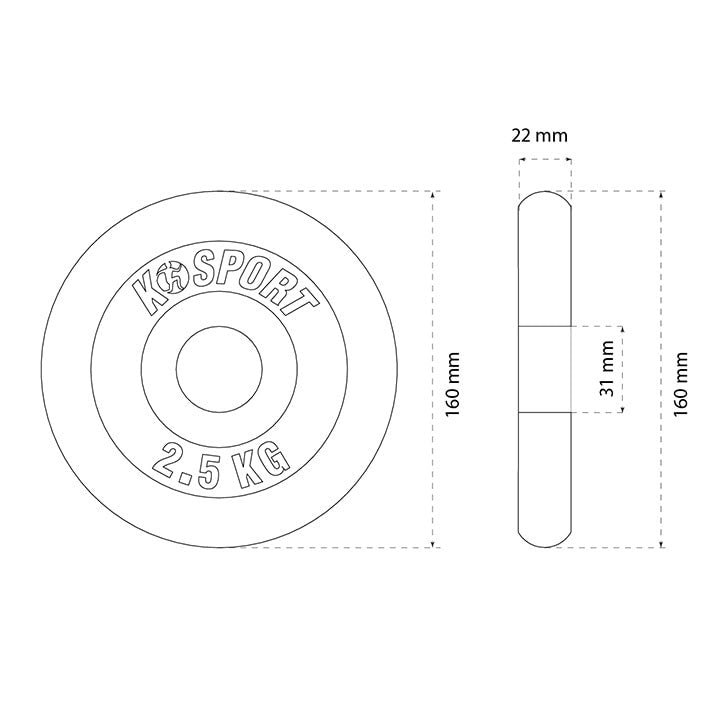 Dimensions of K-Sport 2.5 kg cast iron weight plate