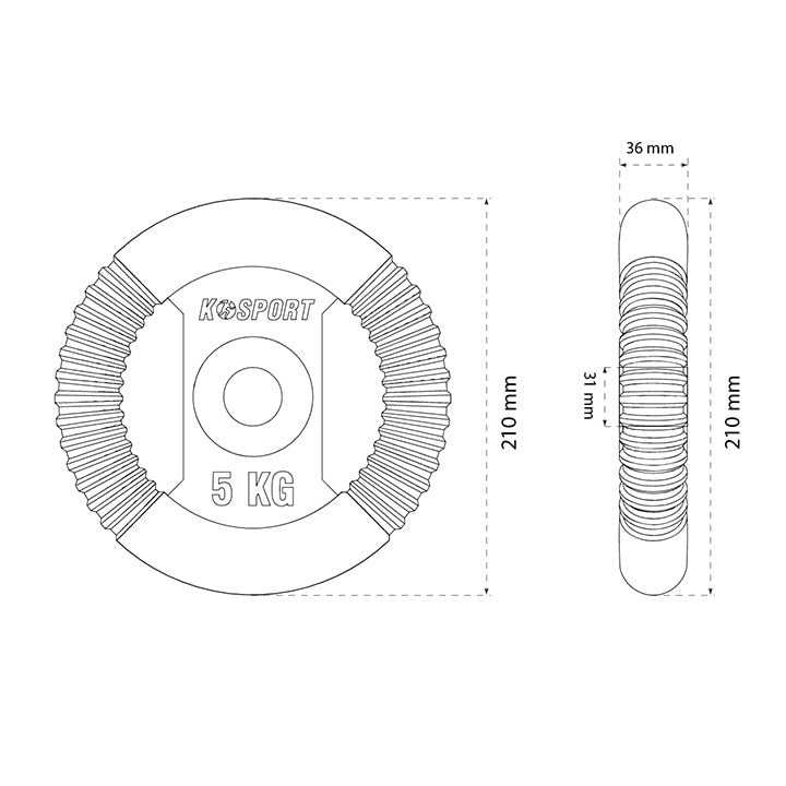 Dimensions of K-Sport 5 kg cast iron weight plate
