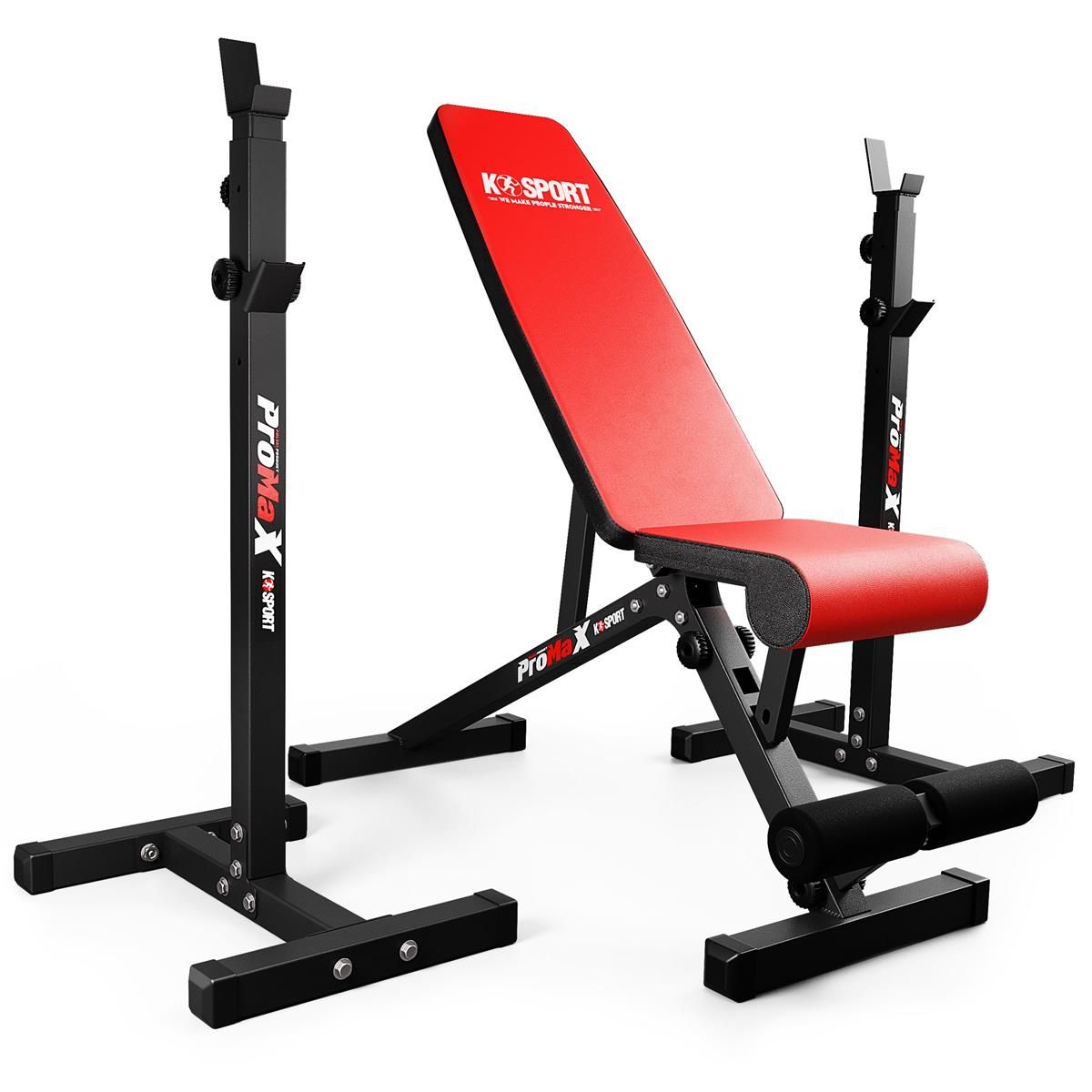 Adjustable weight rack set with red and black training bench