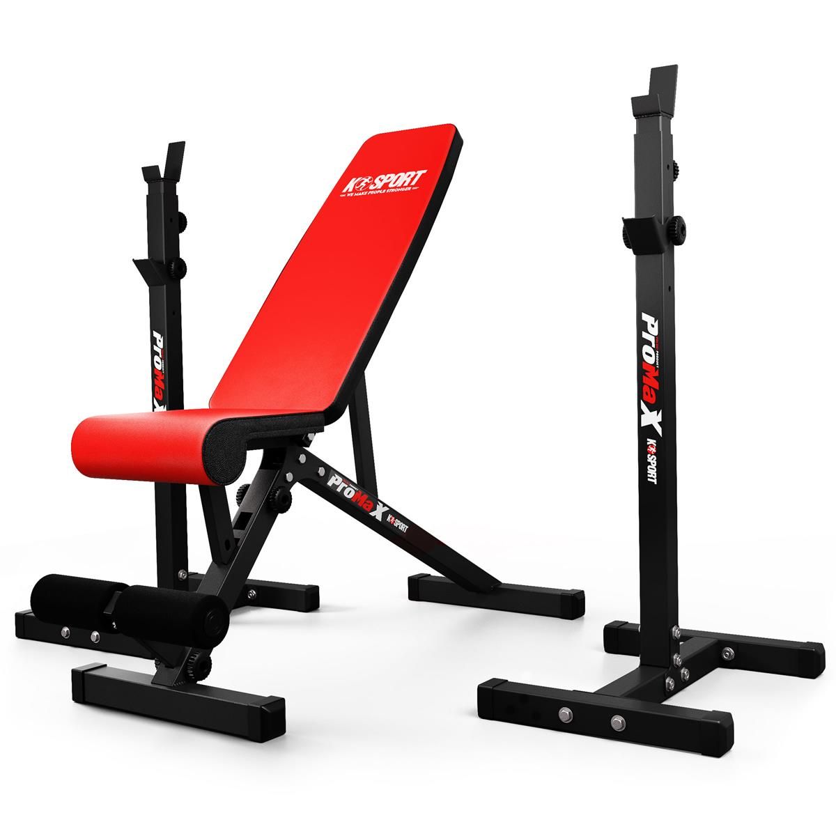 Adjustable weight rack and bench set viewed from the side