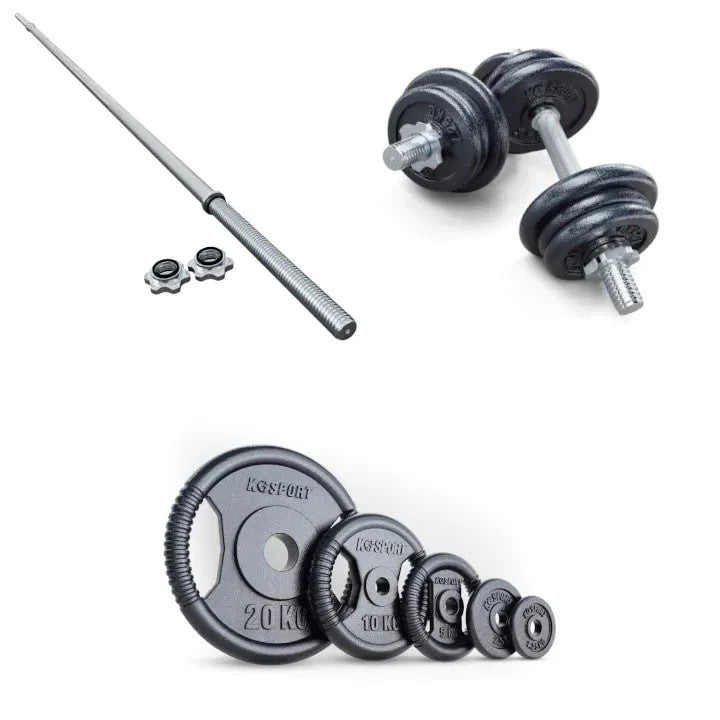 Cast iron weight plates dumbbells and barbells for home gym training